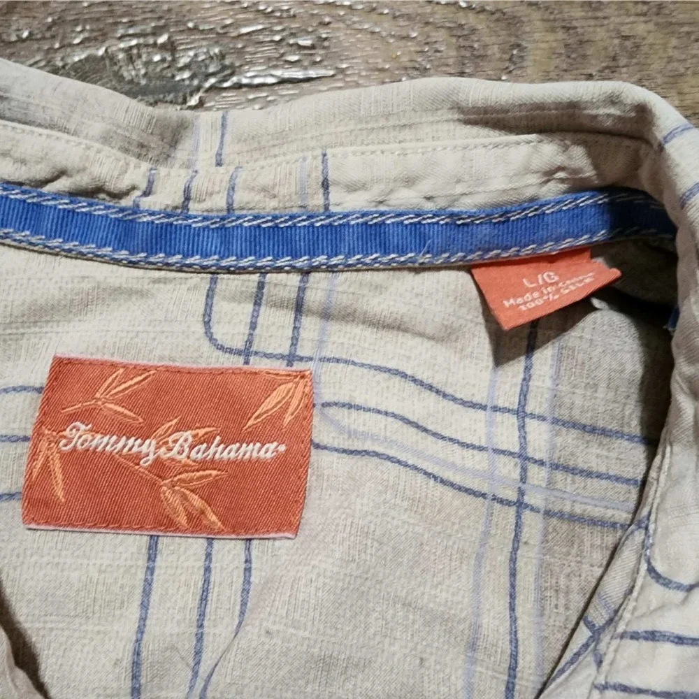 Tommy Bahama Men Large 100% Silk Short Sleeve Button Down Shirt Geometric Square